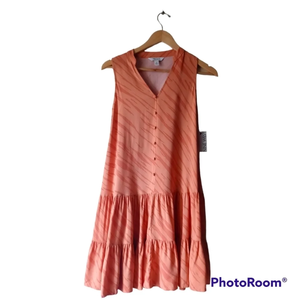 Nine West Orange Zebra Flouncy Button-Front Tiered Size XS.